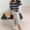 Retro striped long-sleeved knitted sweater for women in autumn 2025, a new Korean-style design with a versatile round neck casual top details Picture